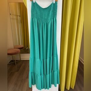TEAL SMOCKED STRAPLESS MAXI DRESS